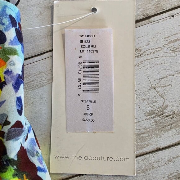 Theia Couture Black Taffeta Dress Fit Flare Floral Elegant Party LBD 6 NEW $450 - Picture 9 of 10